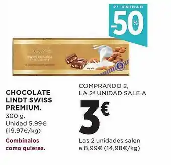 El Corte Inglés 2a unidad -50% chocolate lindt swiss premium oferta
