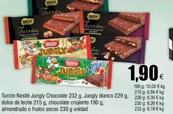 FROIZ Turrón nestlé jungly chocolate jungly blanco dulce de leche chocolate crujiente almendrado o frutos secos oferta