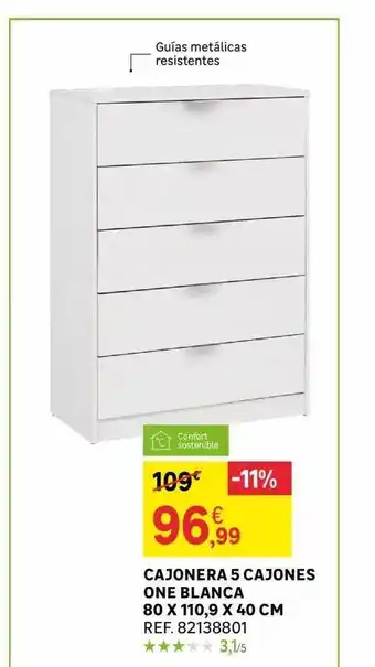 Leroy Merlin Cajoera 5 cajones one blanca 80 x 110.9 x 40 cm oferta