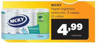 Alimerka Nicky papel higiénico selección 3 capas 12 rollos oferta