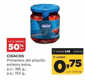 Alimerka La 2a unidad 50% dto cidacods pimientos del piquillo enteros extra oferta