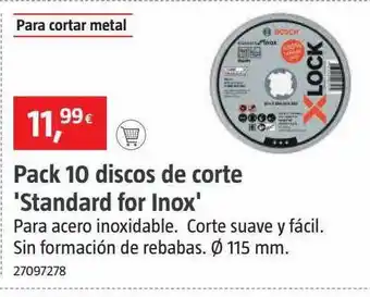 Bauhaus Pack 10 discos de corte 'standard for inox' oferta