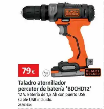 Bauhaus Taladro atornillador percutor de batería 'bdchd12' black+decker oferta