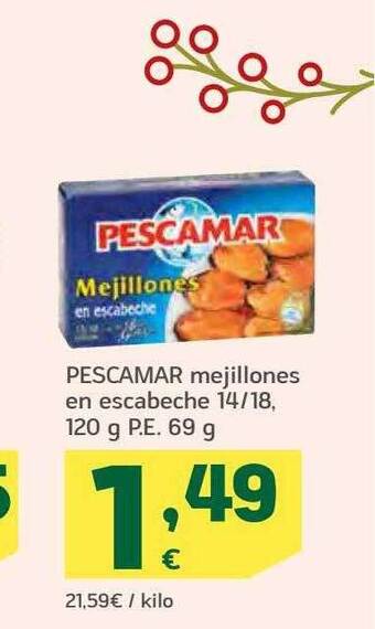 HiperDino Pescamar mejillones en escabeche 14-18 oferta