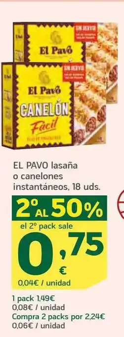 HiperDino El pavo lasaña o canelones instantáneos 18 oferta