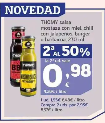 HiperDino Thomy salsa mostaza con miel chili con jalapeños burger o barbacoa oferta