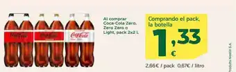 HiperDino Al comprar coca-cola zero zero zero o light pack 2 oferta