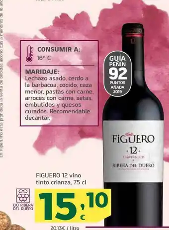 HiperDino Figuero 12 vino tinto crianza oferta