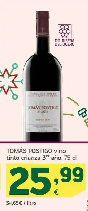 HiperDino Tomás postigo vino tinto crianza 3er año oferta