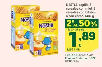 HiperDino Nestlé papilla 8 cereales con miel 8 cereales con bifídus o con cacao oferta