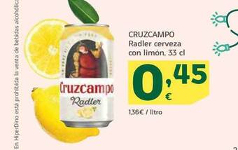 HiperDino Cruzcampo radler cerveza con limón oferta