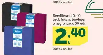 HiperDino Servilletas 40x40 azul fucsia burdeos o negro pack 50 oferta