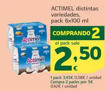 HiperDino Actimel distintas variedades pack 6 oferta
