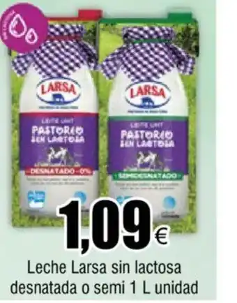 FROIZ Leche Larsa Sin Lactosa Desnatada o Semi 1L Unidad oferta