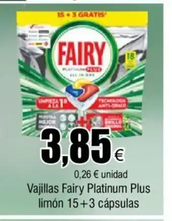 FROIZ Vajillas Fairy Platinum Plus Limón 15+3 Cápsulas oferta