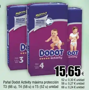 FROIZ Pañal Dodot Activity Máxima Protección T3 (66u) T4 (58u) o T5 (52u) unidad oferta