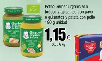 FROIZ Potito Gerber Organic Eco Brócoli Y Guisantes Con Pavo o Guisantes Y Patata Con Pollo 190g Unidad oferta