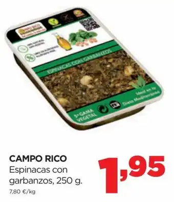 Alimerka Campo Rico Espinacas Con Garbanzos, 250g oferta