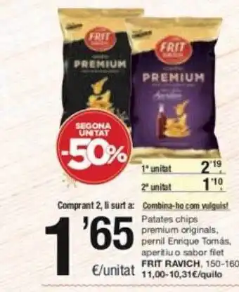 SPAR Fragadis Segona unitat -50% patates chips premium originals, pernil enrique tomás, aperitiu o sabor frit frit ravich oferta