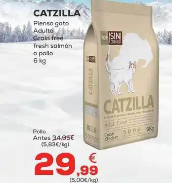 Kiwoko Catzilla pienso gato adulto grain free fresh salmón o pollo oferta