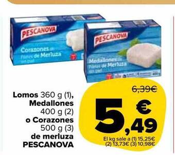 Carrefour Market Lomos medallones o corazones de merluza pescanova oferta