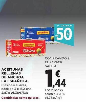 El Corte Inglés 2a unidad -50% aceitunas rellenas de anchoa la española oferta