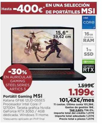 El Corte Inglés Portátil gaming msi oferta