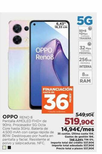 El Corte Inglés Oppo reno 8 oferta