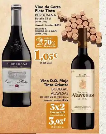 Gadis Vino de carta plata tinto berberana vino d.o. rioja tinto crianza bodegas alavesas oferta