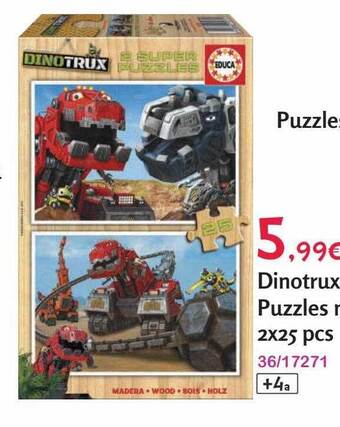 Dinotrux puzzles madera 2x25 pcs
