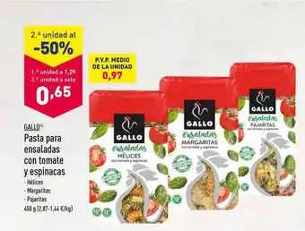 ALDI Gallo Pasta Para Ensaladas Con Tomate Y Espinacas 450g oferta