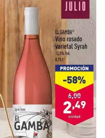 ALDI El Gamba Vino Rosado Varietal Syrah 0,75L oferta