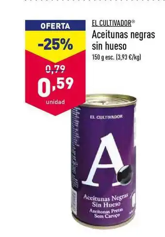 ALDI El Cultivador Aceitunas Negras Sin Hueso 150g oferta