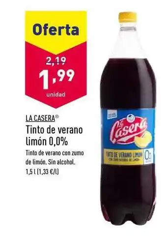 ALDI La Casera Tintio De Verano Limón 0,0% 1,5L oferta
