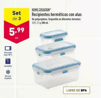 ALDI Home Creation Recipientes Herméticos Con Alas 1,9L , 1L y 380ml oferta