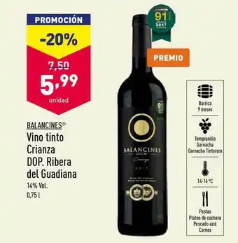 ALDI Balancines Vino Tinto Crianza Dop. Ribera Del Guadiana 0,75L oferta