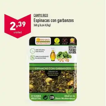 ALDI Campo Rico Espinacas Con Garbanzos 360g oferta
