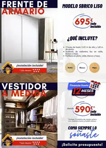 Bricolaje Soriano Frente de armario ¡instalación incluida! *sólo madrid vestidor medida ¡instalación incluida! *sólo madrid modelo sbrico oferta