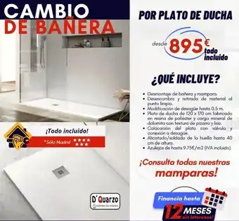 Bricolaje Soriano Cambio de banera ¡todo incluido! *sólo madrid d'quarzo diseño en piedra por plato de ducha desde 895 todo incluido ¿q oferta