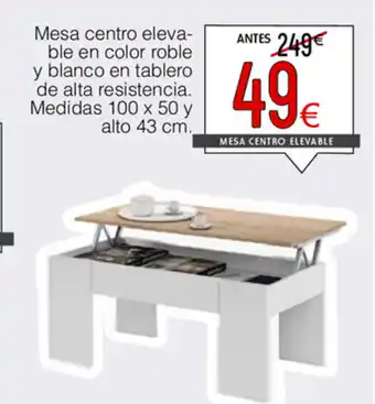 Atrapamuebles Mesa Centro elevable en color roble u blanco en tablero de alta resistencia 100x50 y alto 43cm oferta