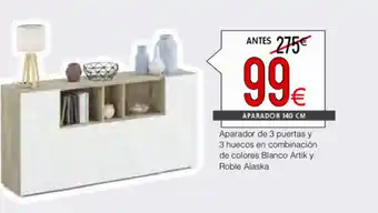 Atrapamuebles Aparador de 3 puertas y 3 huecos en combination de colores Blanco Artik y Roble Alaska oferta