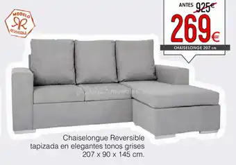 Atrapamuebles Chaiselongue Reversible tapizada en elegantes tonos grises 270x90x145cm oferta