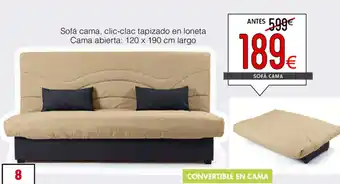 Atrapamuebles Sofá cama, clic clac tapizada en loneta Cama abierta: 120x190cm largo oferta