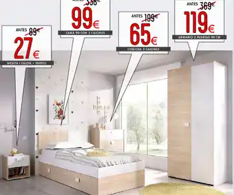 Atrapamuebles Mesita 1 Cajon + Hueco + Cama 90 Con 2 Cajones/Armario 2 Puertas 90cm oferta
