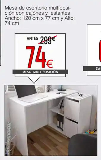 Atrapamuebles Mesa de escritorio multiposicíon con cajones y estantes Ancho: 120cm x 77cm y Alto: 74cm oferta