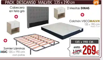 Atrapamuebles Cabecero en tela gris/Somier Láminas Basic 135x190cm/ Colchon viscomalvik 135x190cm oferta