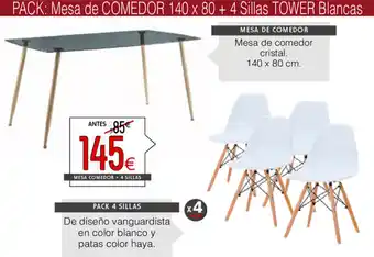 Atrapamuebles Mesa De Comedor cristal 140x80cm/De diseño vanguardista en color blanco y patas color haya oferta