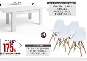 Atrapamuebles Mesa de comedor extensible blanco y roble 140/200 x 90cm/ De Diseño vanguardista en color blanco y patas color haya oferta