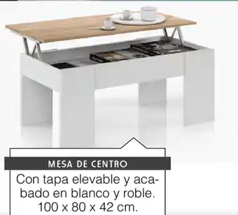 Atrapamuebles Mesa De centro Con tapa elevable y acabado en blanco y roble 100x80x42cm oferta