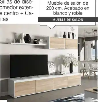 Atrapamuebles Mueble De Salón 200cm. Acabado en blanco y roble oferta